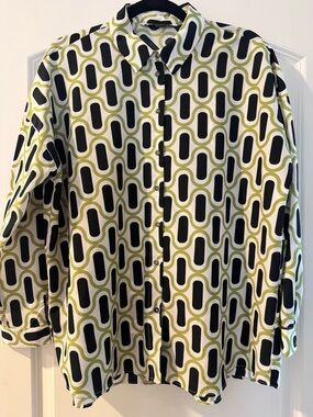 ZARA - Retro Geometric Button-Up Shirt — Modern Black & Green - Size L